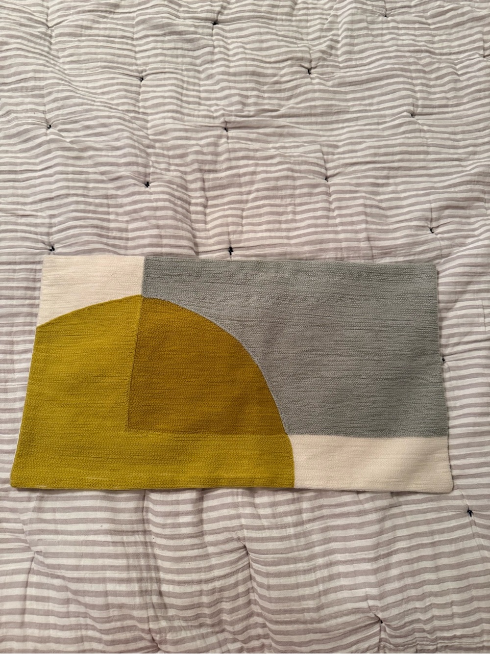 West Elm Crewel pillow cover 12 x 21” NWT Gold, Grey, Creme